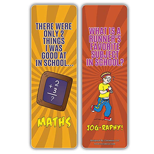 Creanoso School One Liners Jokes Bookmarks Series 3 (60-Pack) – Six Assorted Quality Bookmarker Cards Set – Premium Gift Token Giveaways for Men, Women, Adults – Cool Book Page Clippers