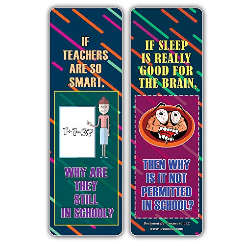 Creanoso School One Liners Jokes Bookmarks Series 3 (60-Pack) – Six Assorted Quality Bookmarker Cards Set – Premium Gift Token Giveaways for Men, Women, Adults – Cool Book Page Clippers