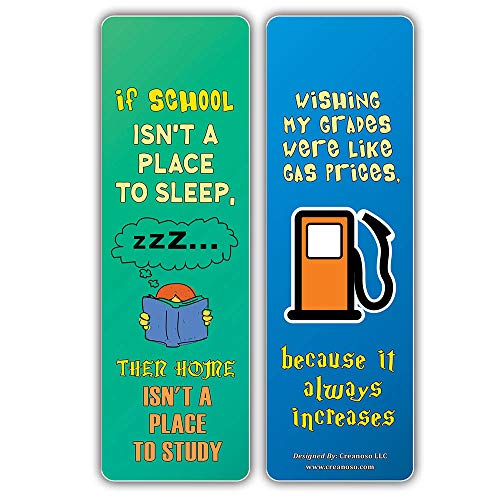 Creanoso School One Liners Jokes Bookmarks Series 3 (60-Pack) – Six Assorted Quality Bookmarker Cards Set – Premium Gift Token Giveaways for Men, Women, Adults – Cool Book Page Clippers