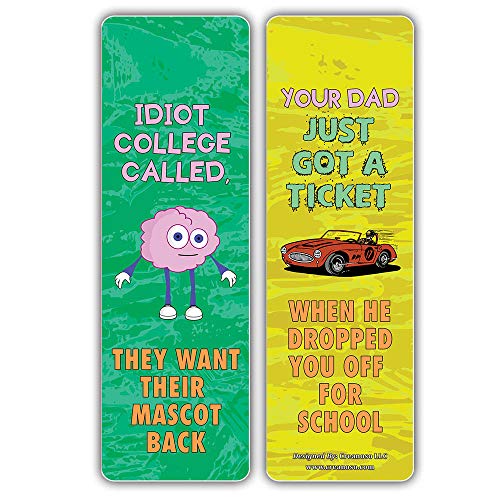 Creanoso School One Liners Jokes Bookmarks Series 3 (60-Pack) – Six Assorted Quality Bookmarker Cards Set – Premium Gift Token Giveaways for Men, Women, Adults – Cool Book Page Clippers
