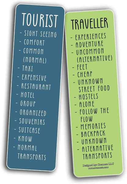 Funny Tourist VS Traveller Bookmark Card (60 Pack) - Great Party Favors Card Lot Set – Epic Collection Set Book Page Clippers – Cool Gifts for Children, Boys, Girls