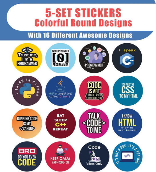 Programming Language Stickers (5 Sets X 16 Designs)