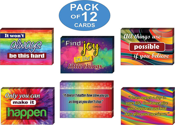 Colorful Uplifting Positive Postcards (12 Pack) - Unique Cool Giveaways for Kids, Adults, Boys,Girls,Women– Great Greeting Cards Collection Set