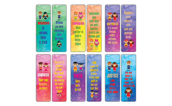 Creanoso Good Values Bookmarks for Kids Series 2 (12-Pack) – Premium Gifts Bookmarks for Young Bookworm – Stocking Stuffers for Boys Girls Teens Children – Home Office Supplies – DIY Kit