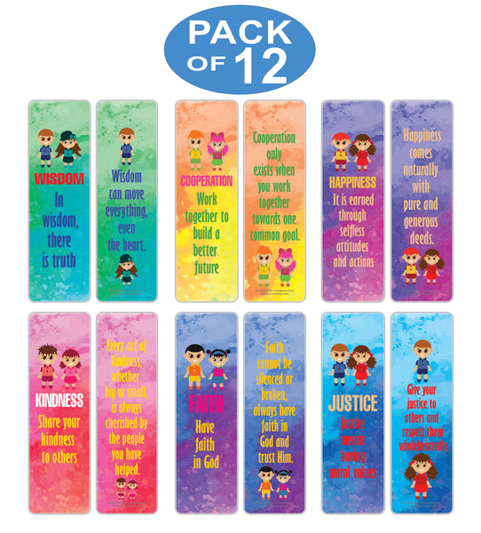 Creanoso Good Values Bookmarks for Kids Series 2 (12-Pack) – Premium Gifts Bookmarks for Young Bookworm – Stocking Stuffers for Boys Girls Teens Children – Home Office Supplies – DIY Kit