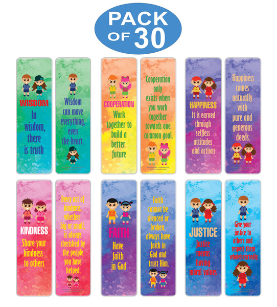 Creanoso Good Values Bookmarks for Kids Series 2 (30-Pack) – Awesome Bookmarks for Young Bookworm – Unique Book Reading Page Binders – Stocking Stuffers Gifts Rewards Token Ideas