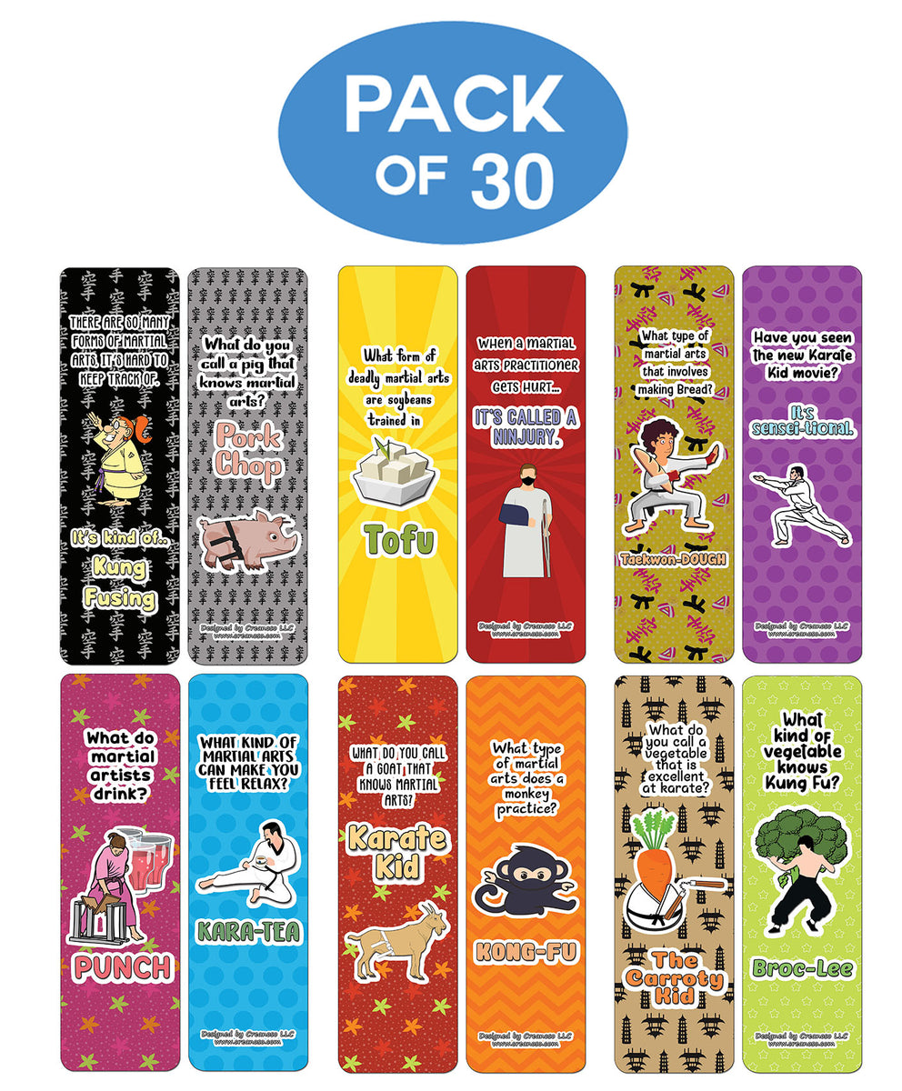 Creanoso Martial Arts Jokes Bookmarks - Funny Stocking Stuffers