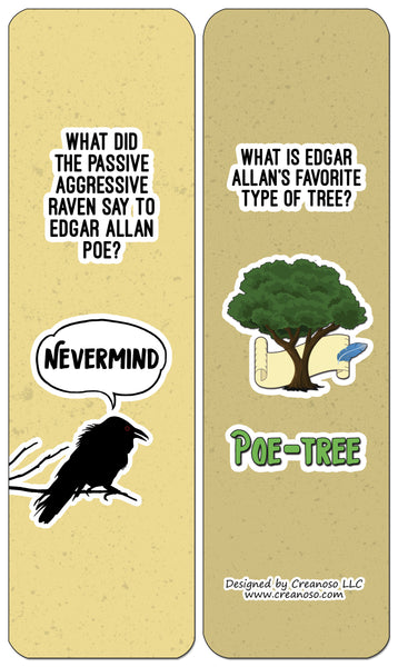 Creanoso Edgar Allan Poe Jokes Bookmarks - Amazing Stocking Stuffers and Gift Set or Party favors