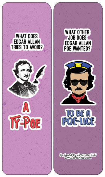 Creanoso Edgar Allan Poe Jokes Bookmarks - Amazing Stocking Stuffers and Gift Set or Party favors
