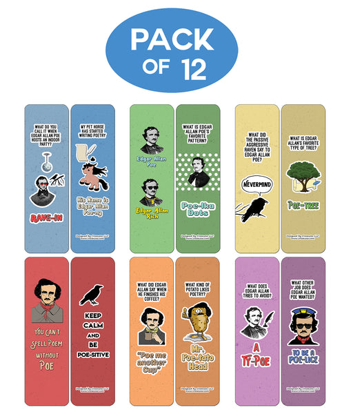 Creanoso Edgar Allan Poe Jokes Bookmarks - Amazing Stocking Stuffers and Gift Set or Party favors