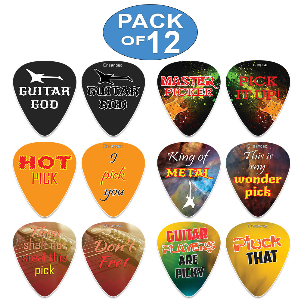 Creanoso Funny Sayings Guitar Picks 12 Pack Unique Music Gifts Guitar Accessories