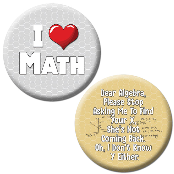 Creanoso Funny Pinback Buttons - Math Jokes (10-Pack) - Stocking Stuffers Premium Quality Gift Ideas for Children, Teens, & Adults - Corporate Giveaways & Party Favors