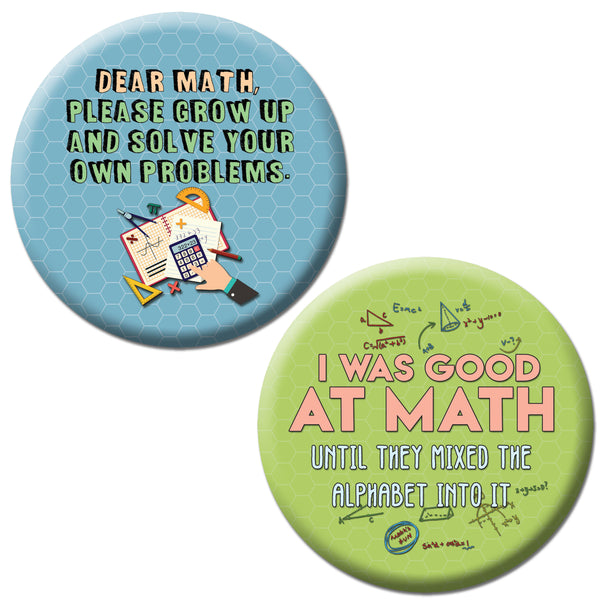 Creanoso Funny Pinback Buttons - Math Jokes (10-Pack) - Stocking Stuffers Premium Quality Gift Ideas for Children, Teens, & Adults - Corporate Giveaways & Party Favors
