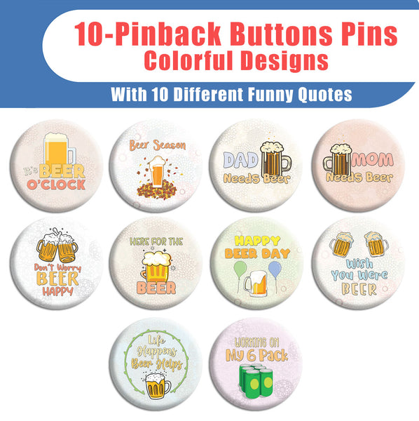 Creanoso Beer Lovers Pinback Buttons (10-Pack) - Premium Quality Gift Ideas for Adults for All Occasions - Stocking Stuffers Party Favor & Giveaways
