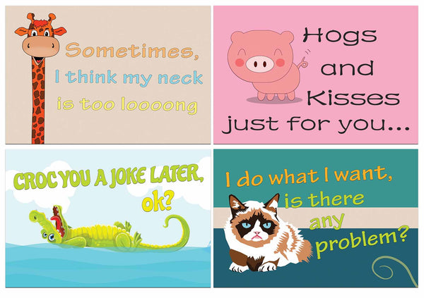 Creanoso Animal Comedic Postcards (60-Pack) – Assorted Card Stock Bulk Set – Premium Quality Greeting Cards Stock – Funny and Cool Gift Tokens for Men Women Adults Employees Professionals