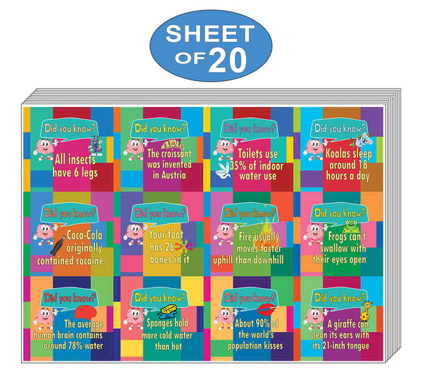 Creanoso Unbelievable Did You Know Facts Series 3 Stickers for Kids (20-Sheets) – Awesome Stocking Stuffers Gifts for Boys, Girls, Kids, Teens – School Reward Incentives – Decal Décor – Giveaways
