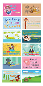 Creanoso Animal Comedic Postcards (60-Pack) – Assorted Card Stock Bulk Set – Premium Quality Greeting Cards Stock – Funny and Cool Gift Tokens for Men Women Adults Employees Professionals