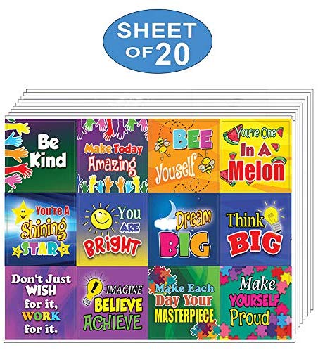 Creanoso Colorful Inspirational and Motivational Quote Stickers for Kids (20-Sheet) - Wall Decal