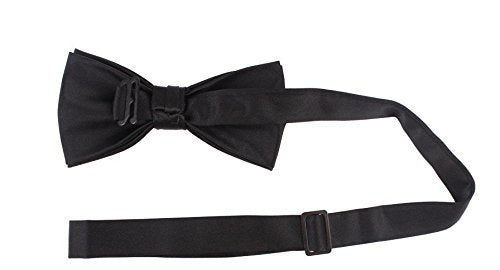 Creanoso Mens Black Bow Tie - Signature Solid Color Black Pre-Tied Bowtie