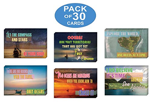 Creanoso Inspirational Sayings Sea Travel Postcards (30-Pack) - Great Premium Greeting Card Giveaways for Travelers â€“ Card Stock for Tourists, Adult Men & Women, Teens - Assorted Set Collection