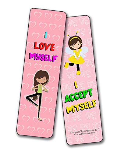 Creanoso Inspirational Cards Bookmarks for Girls - Positive Affirmations to Empower Girls (30-Pack) - Six Bulk Assorted Card Designs Ã¢â‚¬â€œ Book Reading Giveaways