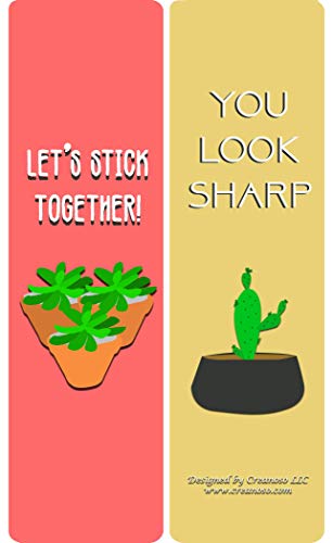 Creanoso Cactus and succulents quotes Bookmarks (30-Pack) - Bookmarker Giveaways for Catcus Lovers,Kids, Girls Ã¢â‚¬â€œ Assorted Collection Bulk Set Page Clip Ã¢â‚¬â€œ Unique Book Reading Rewards Incentive