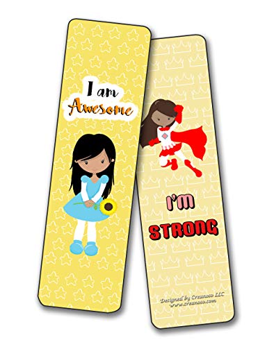 Creanoso Inspirational Cards Bookmarks for Girls - Positive Affirmations to Empower Girls (30-Pack) - Six Bulk Assorted Card Designs Ã¢â‚¬â€œ Book Reading Giveaways