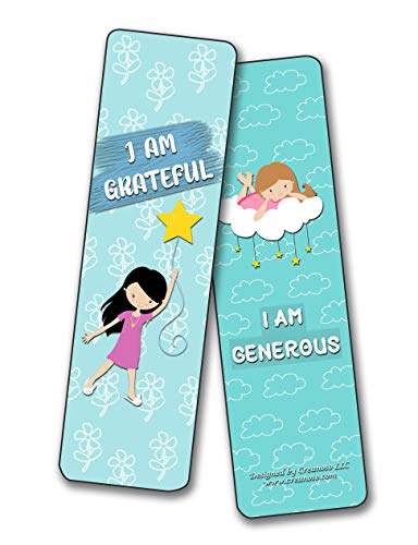Creanoso Inspirational Cards Bookmarks for Girls - Positive Affirmations to Empower Girls (30-Pack) - Six Bulk Assorted Card Designs Ã¢â‚¬â€œ Book Reading Giveaways