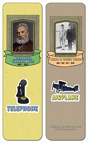 Creanoso Famous Male Inventors and their Inventions Educational Bookmarks Cards (60-Pack) - Premium Gift Ideas for Children, Teens, & Adults - Stocking Stuffers Party Favor & Giveaways