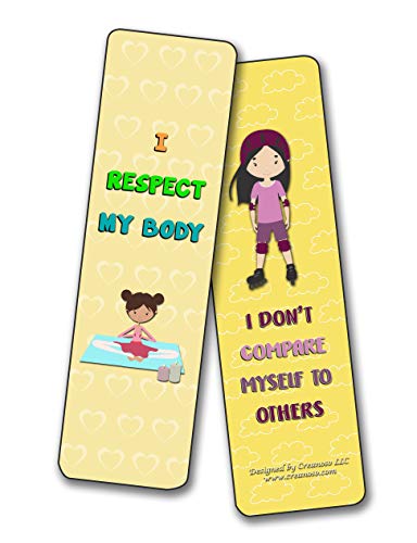 Creanoso Inspirational Cards Bookmarks for Girls - Positive Affirmations to Empower Girls (30-Pack) - Six Bulk Assorted Card Designs Ã¢â‚¬â€œ Book Reading Giveaways