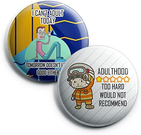 Creanoso Funny Adulthood Button Pins (1-Set X 10 Buttons) - Stocking Stuffers Premium Quality Gift Ideas for Children, Teens, & Adults - Corporate Giveaways & Party Favors