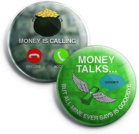 Creanoso Funny Money Button Pins (1-Set X 10 Buttons) - Stocking Stuffers Premium Quality Gift Ideas for Children, Teens, & Adults - Corporate Giveaways & Party Favors