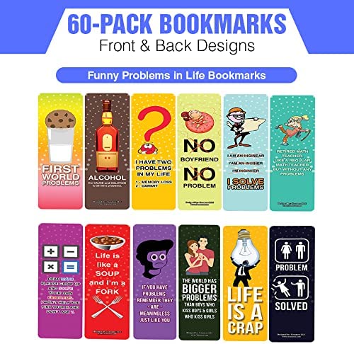 Creanoso Funny Problems in Life Bookmarks (10-Sets X 6 Cards) â€“ Daily Inspirational Card Set â€“ Interesting Book Page Clippers â€“ Great Gifts for Adults and Teens