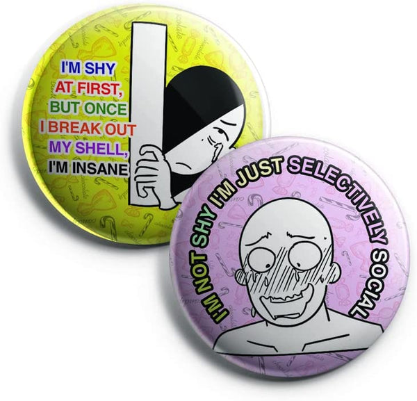 Creanoso Funny Shy Button Pins (1-Set X 10 Buttons) - Stocking Stuffers Premium Quality Gift Ideas for Children, Teens, & Adults - Corporate Giveaways & Party Favors