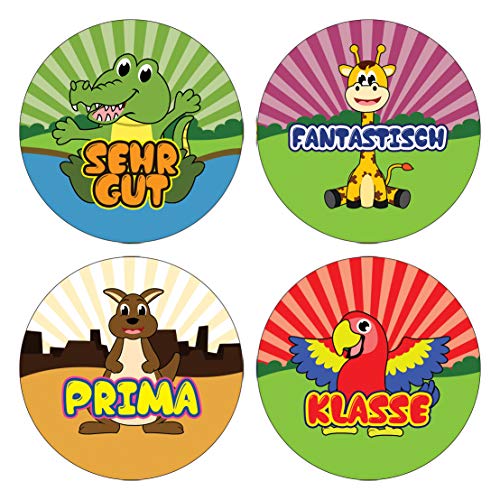 Creanoso Kids German Reward Praise Stickers - Animals (10-Sheets) â€“ Positive Rewards Incentives for Children â€“ Great Stocking Stuffers Educational Languages Sticky Cards â€“ Unique Token Giveaways