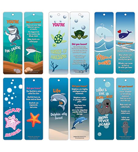 Creanoso Fun Learning Facts Under the Sea Bookmarks (30-Pack) Ã¢â‚¬â€œ Six Sea Creatures Facts Bookmark Design Bulk Set Ã¢â‚¬â€œ Premium Quality Book Clippers for Kids, Boys, Girls