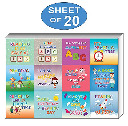 Creanoso Kids Reading Stickers (20-Sheet) â€“ Colorful Inspiring Inspirational Love to Read Books Wall Stickers Premium Gift Set - Parent Teachers Incentives - Rewards Ideas for Boys, Girls