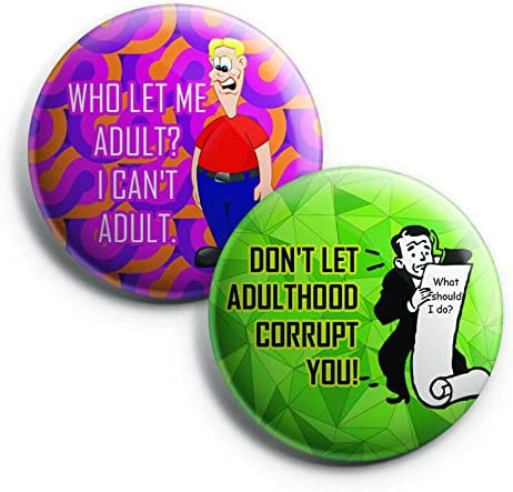 Creanoso Funny Adulthood Button Pins (1-Set X 10 Buttons) - Stocking Stuffers Premium Quality Gift Ideas for Children, Teens, & Adults - Corporate Giveaways & Party Favors