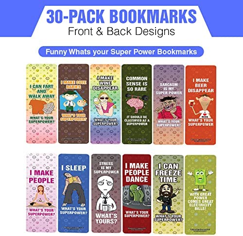 Creanoso Funny What's your Superpower Bookmarks (5-Sets X 6 Cards) â€“ Daily Inspirational Card Set â€“ Interesting Book Page Clippers â€“ Great Gifts for Kids and Teens
