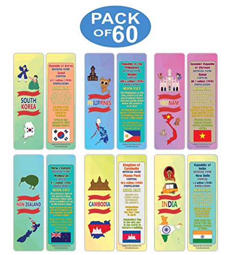 Creanoso Educational Facts Asia & Pacific Countries Learning Bookmarks Series 2 (60-Pack) ÃƒÂ¢Ã¢â€šÂ¬Ã¢â‚¬Å“ Unique Reading Bookmarks Collection Set ÃƒÂ¢Ã¢â€šÂ¬Ã¢â‚¬Å“ Stocking Stuffers for Boys, Girls ÃƒÂ¢Ã¢â€šÂ¬Ã¢â‚¬Å“ Cool Classroom Incentives