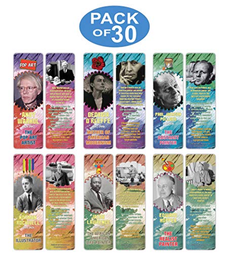 Creanoso Famous Historical Americans Artists Facts Bookmarks (30-Pack) Ã¢â‚¬â€œ Learning Facts Rewards Cards Ã¢â‚¬â€œ Awesome Stocking Stuffers Gift Bookmarks for Students, Boys, Girls, Teens, Young Painters