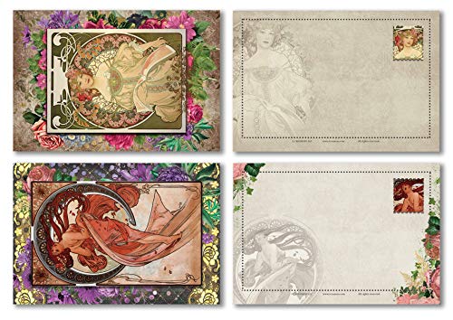 Creanoso Inspiring Alphonse Mucha Art Nouveau Postcards (36-Pack) â€“ Motivational Art Drawing Travel Cards Stocking Stuffers Gifts for Art Lovers, Artists, Men, Women, Teens â€“ Stocking Stuffers Pack