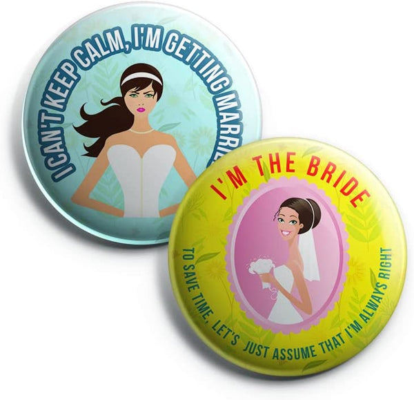 Creanoso Funny Bridal Shower Button Pins (1-Set X 10 Buttons) - Stocking Stuffers Premium Quality Gift Ideas for Children, Teens, & Adults - Corporate Giveaways & Party Favors