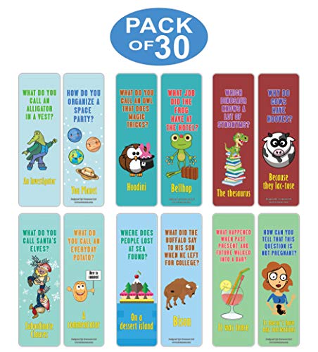 Creanoso Food Puns Funny Jokes Bookmarks (30-Pack) Ã¢â‚¬â€œ Six Assorted Quality Bookmarker Cards Set Ã¢â‚¬â€œ Premium Gift Token Giveaways for Boys & Girls, Men, Women, Adults Ã¢â‚¬â€œ Cool Book Page Clippers