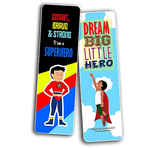 Creanoso Motivational Superhero Sayings Bookmarks for Kids (30-Pack) - Stocking Stuffers Gift Ideas for Children Ã¢â‚¬â€œ Book Reading Supplies Ã¢â‚¬â€œ Cool Giveaways for Boys and Girls Ã¢â‚¬â€œ Great Book Page Clippers