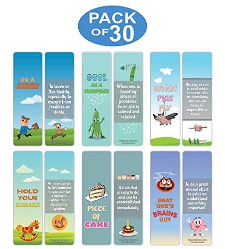 Creanoso Funny Idioms Bookmarks for Kids (30-Pack) Ã¢â‚¬â€œ Six Idioms Bookmark Design Bulk Set Ã¢â‚¬â€œ Premium Quality Book Clippers for Boys, Girls