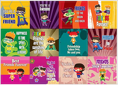 Creanoso Superhero Friendship Stickers (10-Sheet) â€“ Total 120 pcs (10 X 12pcs) Individual Small Size 2.1 x 2. Inches , Waterproof, Unique Personalized Themes Designs, Any Flat Surface DIY Decoration Art Decal for Boys & Girls, Children, Teens