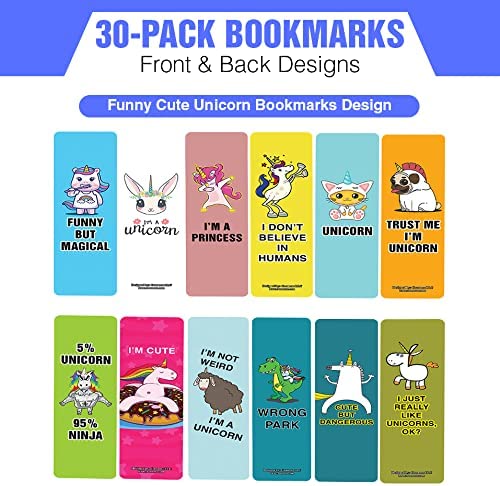 Creanoso Funny Cute Unicorn Bookmarks (5-Sets X 6 Cards) â€“ Daily Inspirational Card Set â€“ Interesting Book Page Clippers â€“ Great Gifts for Kids and Teens