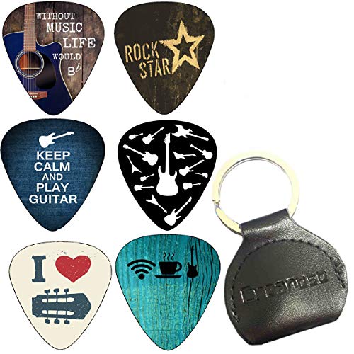 Creanoso Cool Guitar Picks (12-Pack) - FREE Leather Pick Holder - Celluloid - Assorted Unique Design - for Electric Guitar, Acoustic Guitar, Mandolin, and Bass (Cool 12 Pack (3 Sizes, H M L))