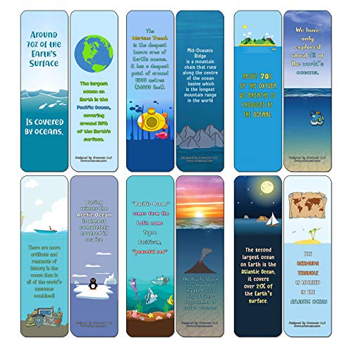 Creanoso Ocean Fun Facts Bookmarks Cards (30-Pack) - Assorted Designs for Children - Classroom Reward Incentives for Students - Stocking Stuffers Party Favors & Giveaways for Teens & Adults